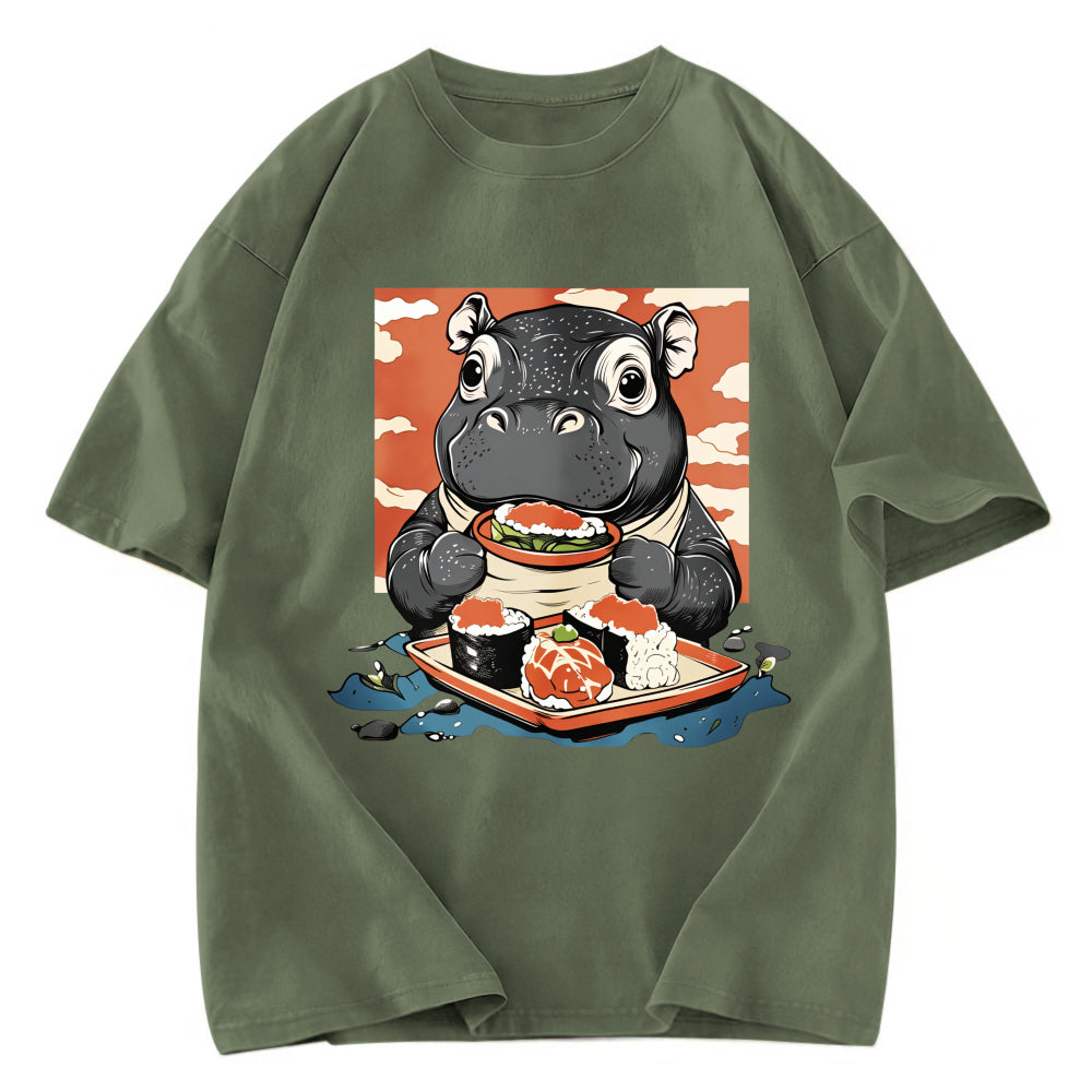 Tokyosol Moo Deng Eat Sushi Washed T Shirt