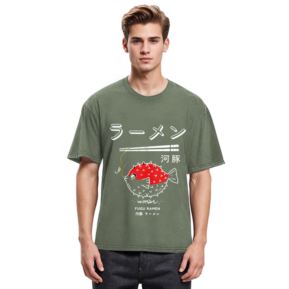 Tokyosol Fugu Ramen Japanese Retro Print Jean T Shirt