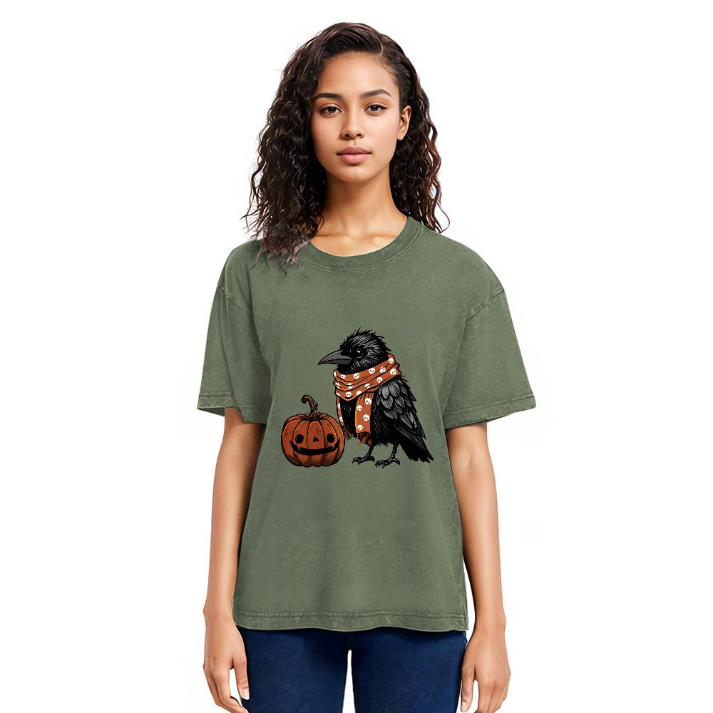 Tokyosol Crow And Pumpkin Back Washed T Shirt