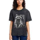 Tokyosol Funny Kawaii Raccoon Washed T Shirt
