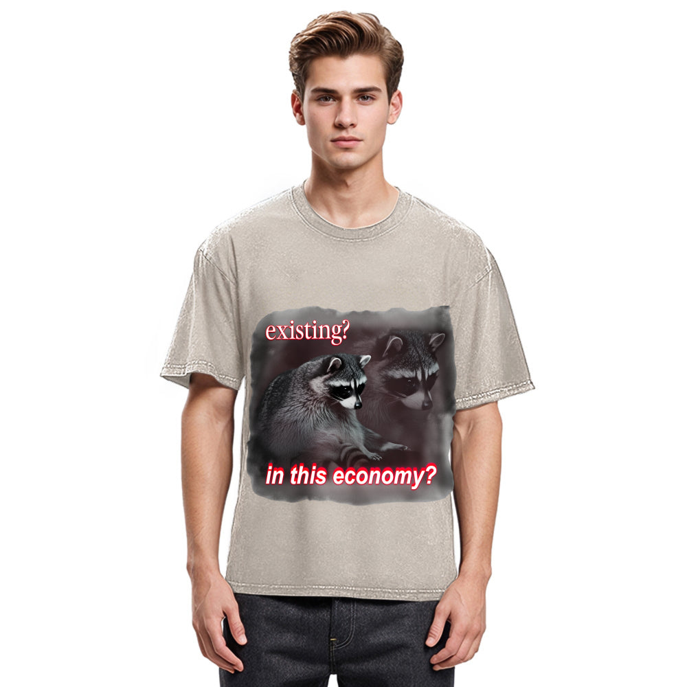 Tokyosol Economy Raccoon Meme Washed T Shirt