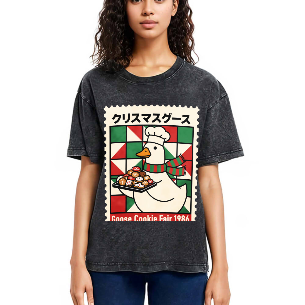 Tokyosol Funny Goose Christmas Washed T Shirt