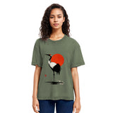 Tokyosol Retro Japanese Red Crowned Crane Washed T Shirt
