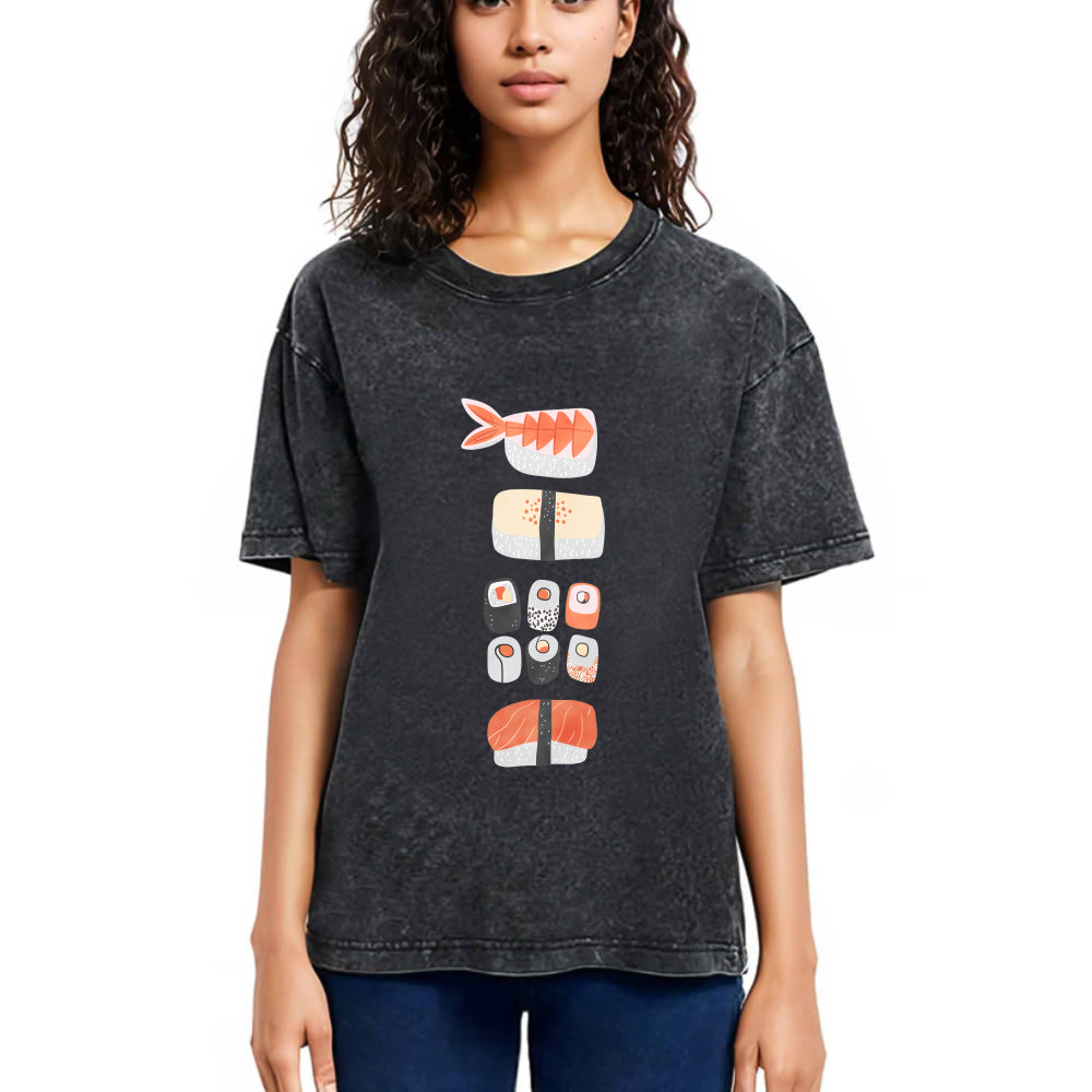 Tokyosol Japanese Sushi Nigiri Maki Roll Washed T Shirt