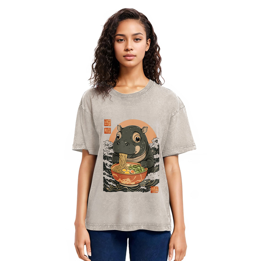 Tokyosol Moo Deng Eat Ramen Washed T Shirt
