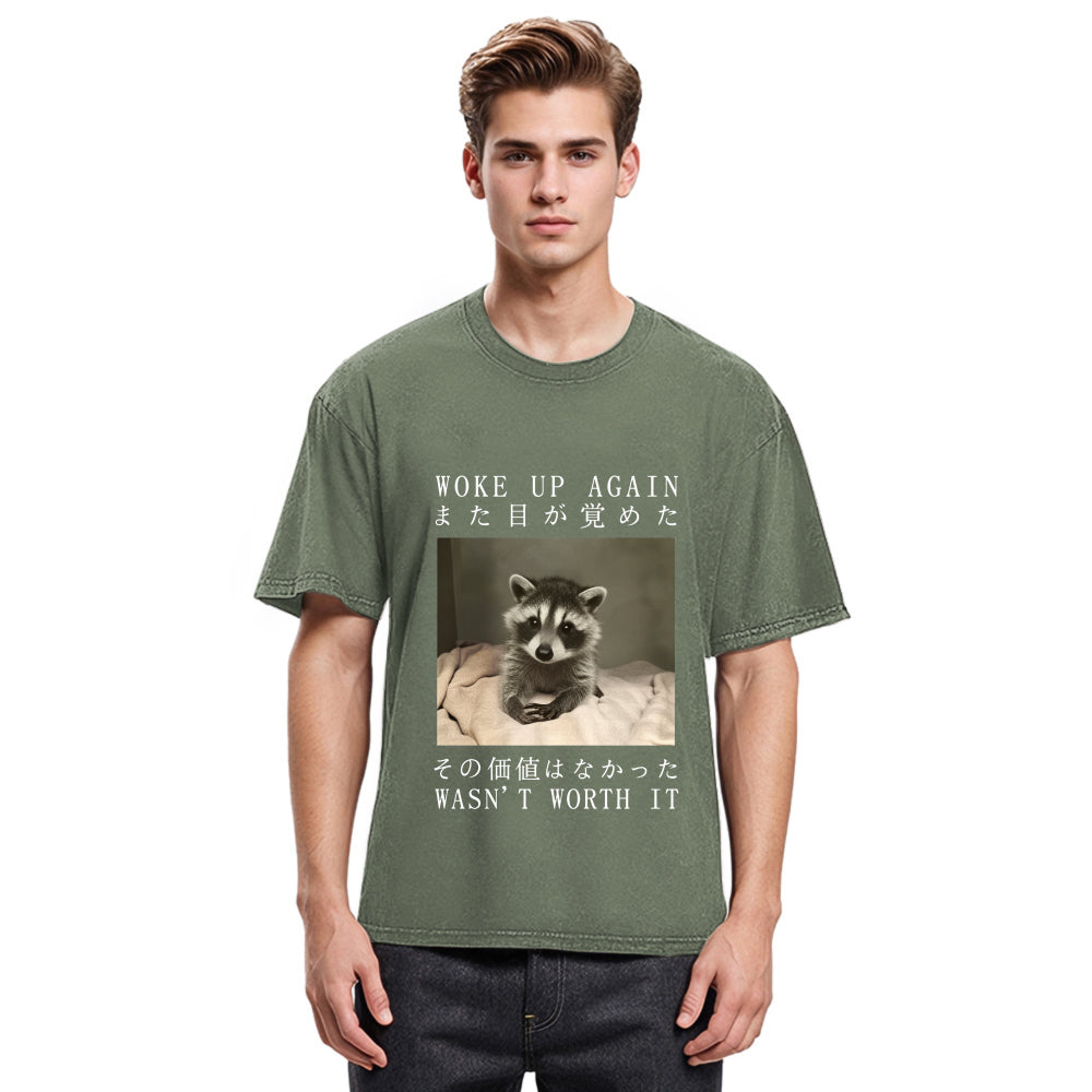 Tokyosol Raccoon Woke Up Again Washed T Shirt
