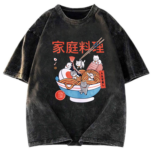 Tokyosol Ramen And Mini Cats Washed T Shirt