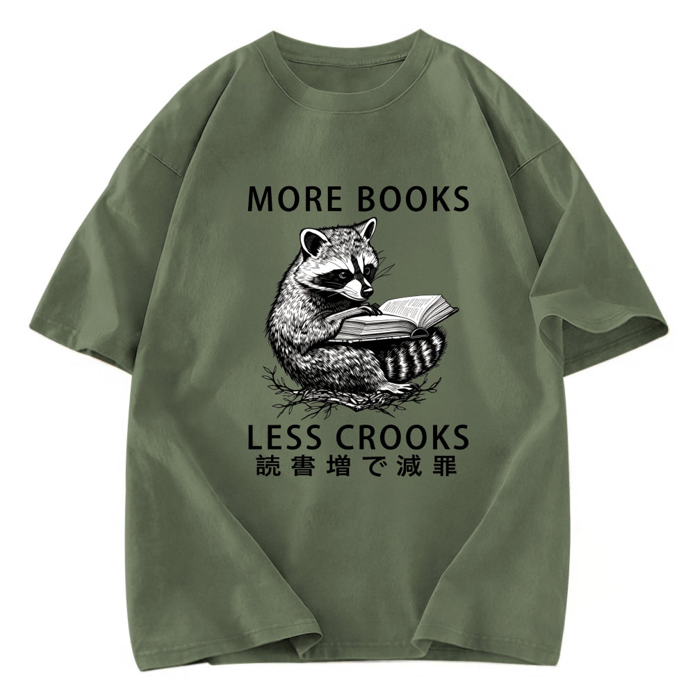 Tokyosol Raccoon Reading Books Less Crooks Washed T Shirt