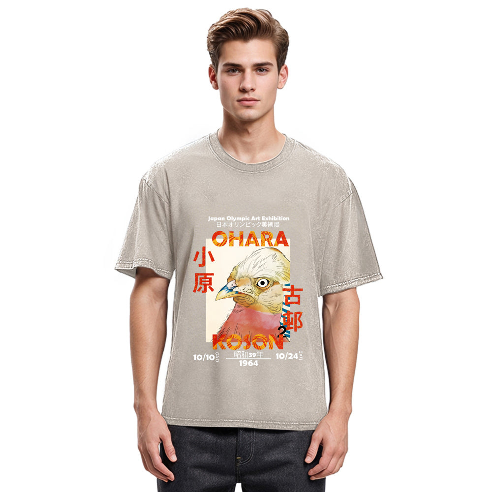 Tokyosol Japanese Bird Poster Washed T Shirt