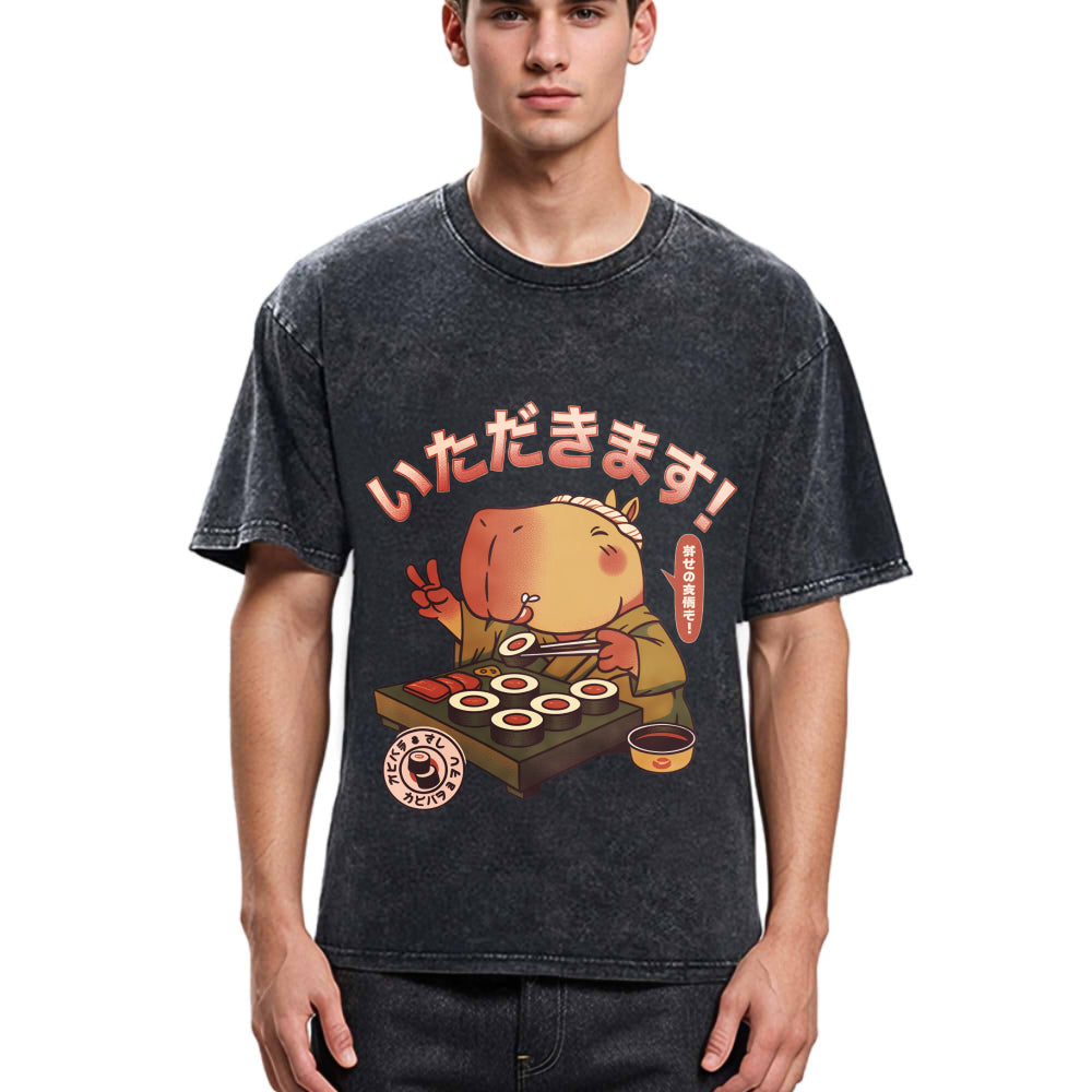 Tokyosol Sushi Chef Capybara Washed T Shirt