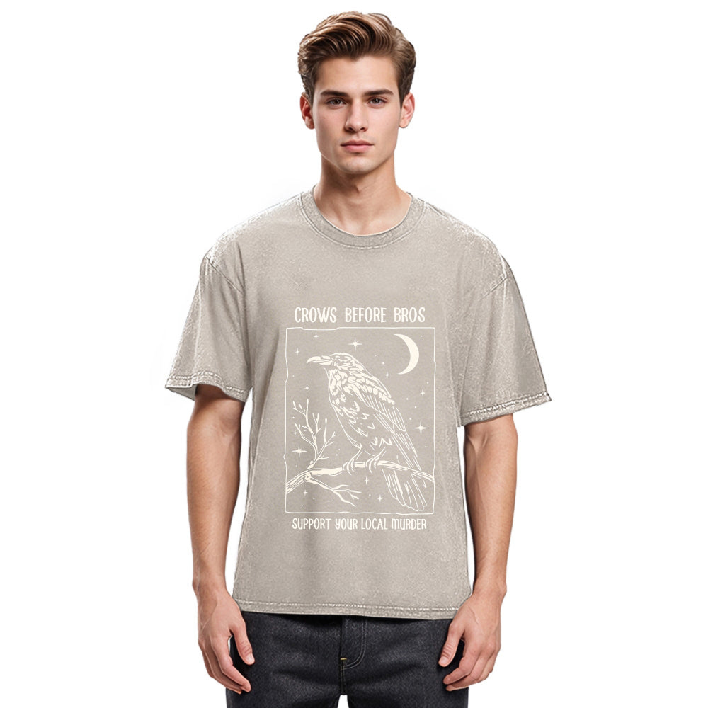 Tokyosol Funny Crows Before Bros Washed T Shirt