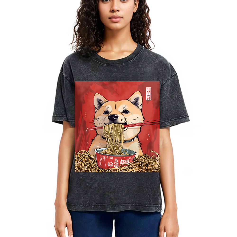 Tokyosol Shiba Lnu Eating Ramen Washed T Shirt