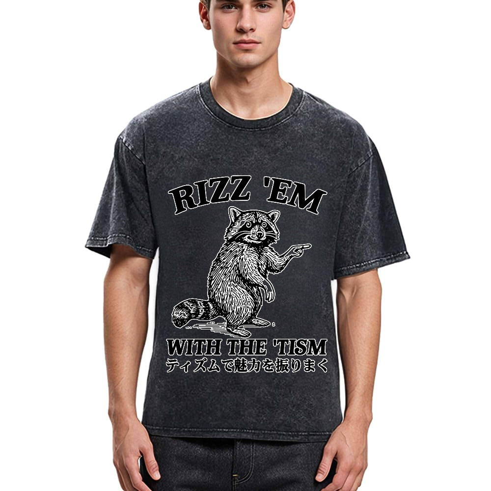 Tokyosol Funny Raccoon Charm Washed T Shirt