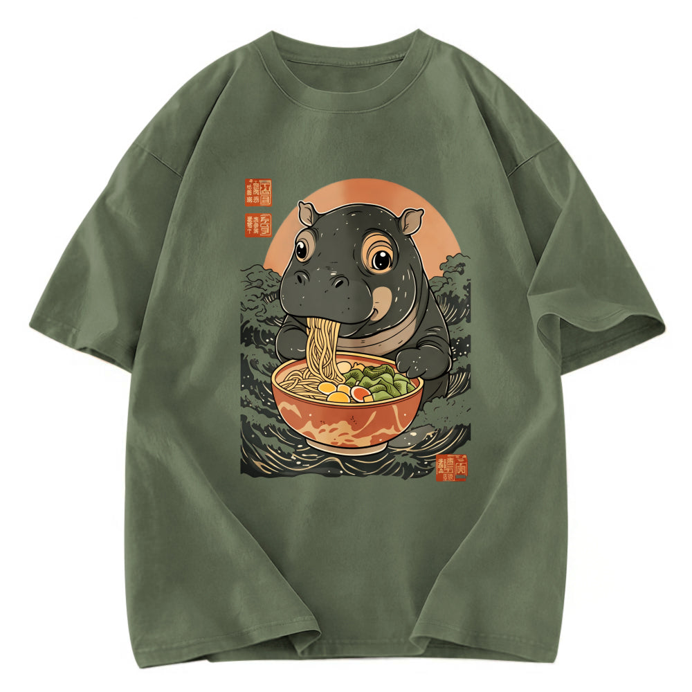 Tokyosol Moo Deng Eat Ramen Washed T Shirt