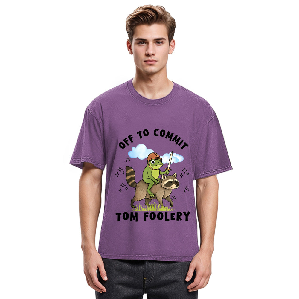 Tokyosol Funny Frog Raccoon Sarcastic Meme Washed T Shirt