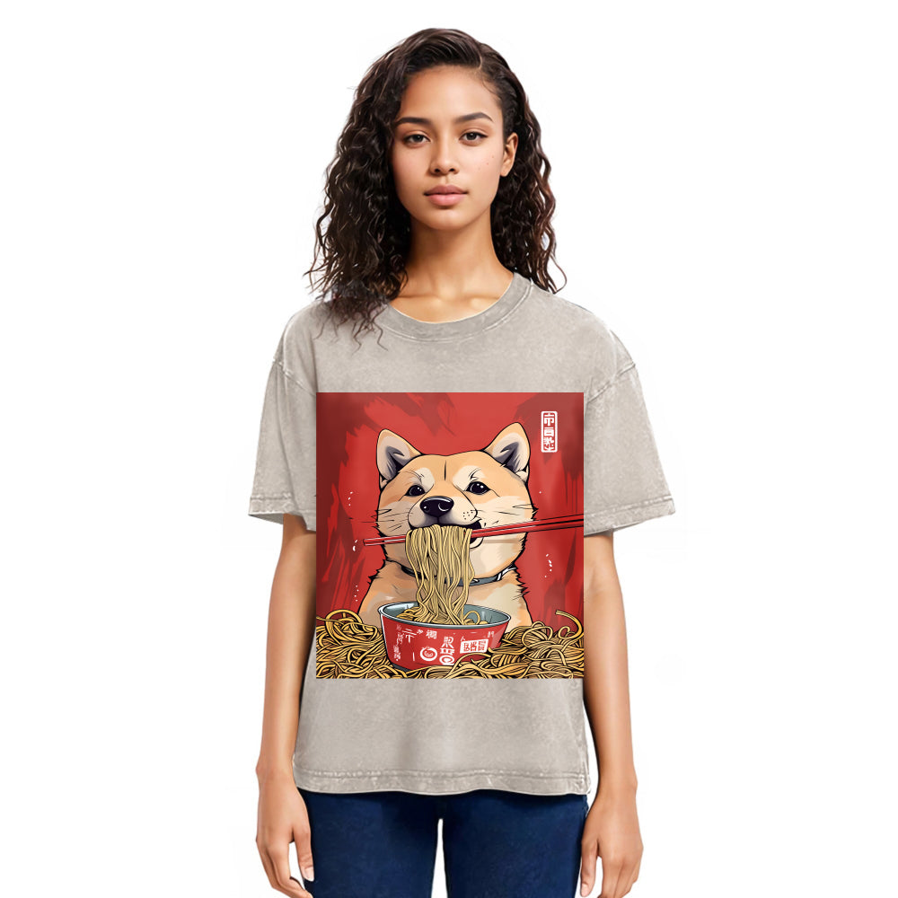 Tokyosol Shiba Lnu Eating Ramen Washed T Shirt
