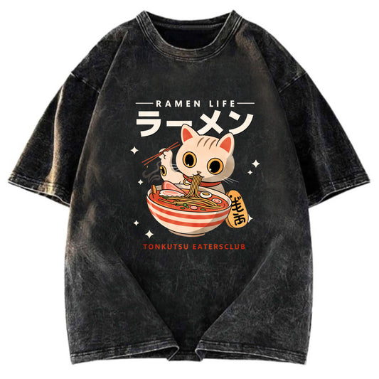 Tokyosol Lucky Cat Ramen Life Washed T Shirt