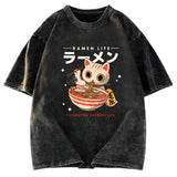 Tokyosol Lucky Cat Ramen Life Washed T Shirt