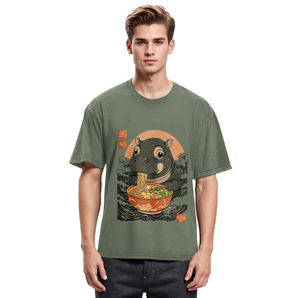 Tokyosol Moo Deng Eat Ramen Washed T Shirt