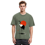 Tokyosol Retro Japanese Red Crowned Crane Washed T Shirt