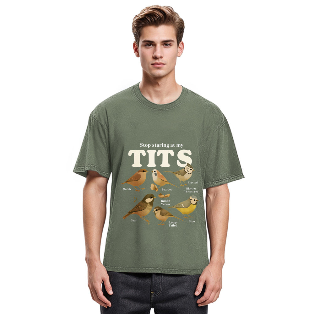 Tokyosol Stop Staring At My Tits Meme Bird Washed T Shirt