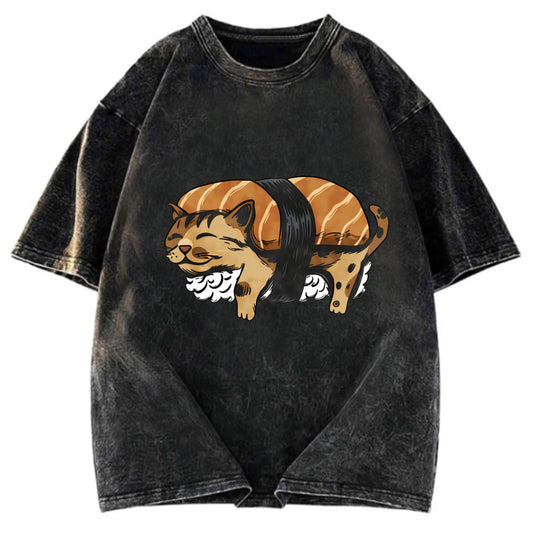 Tokyosol Nigiri Sushi With Cat Filling Washed T Shirt
