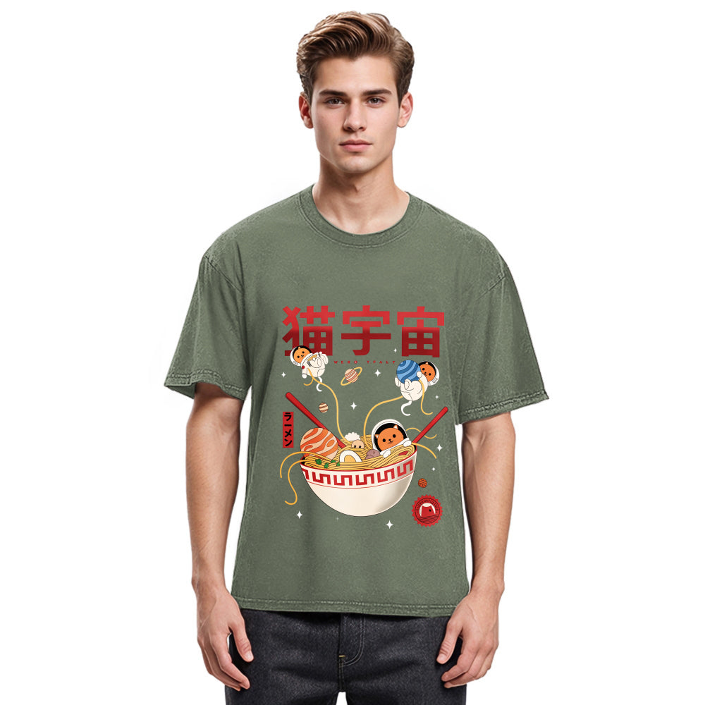 Tokyosol Neko Space Ramen Adventures Washed T Shirt