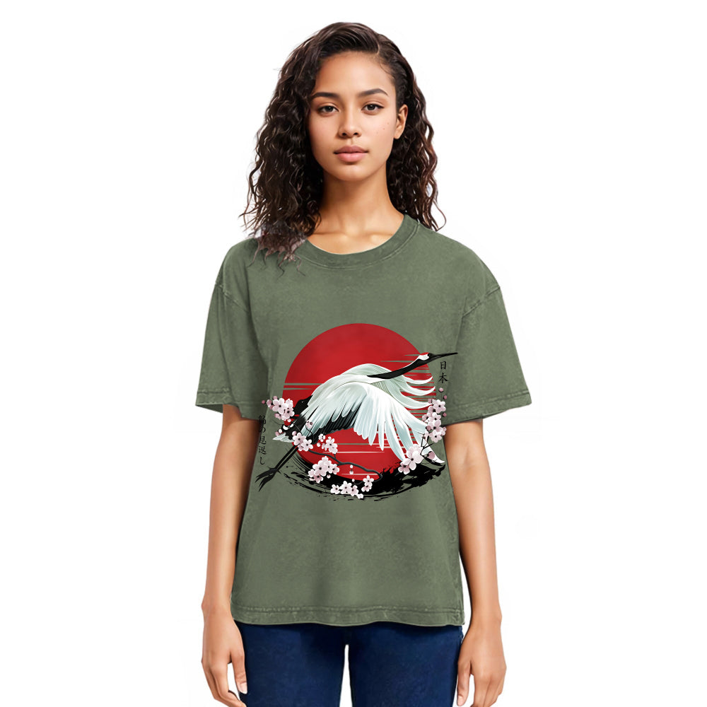 Tokyosol Japanese Crane Tsuru Washed T Shirt
