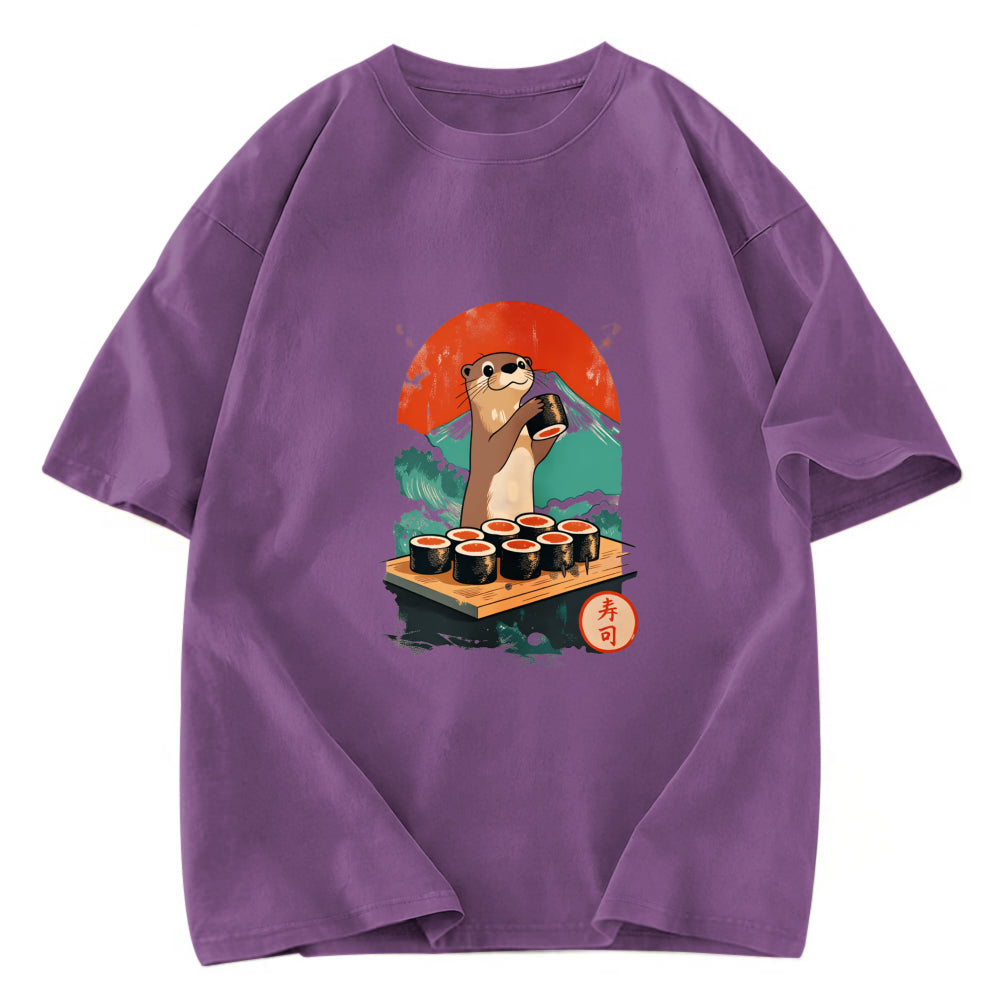Tokyosol Otter Eating Sushi Washed T Shirt
