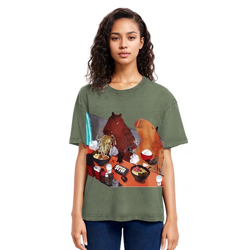 Tokyosol Ramen Lovers Capybara Funny Washed T Shirt