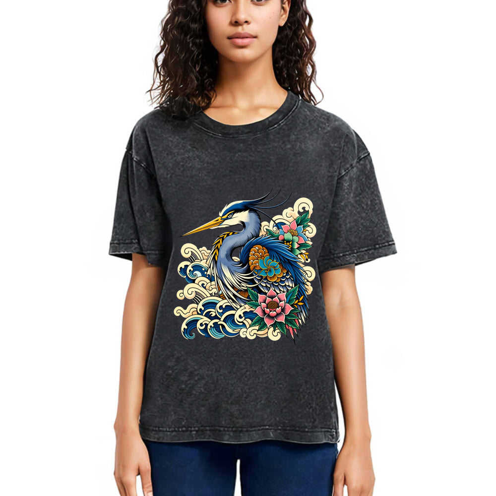 Tokyosol Japanese Blue Heron Washed T Shirt