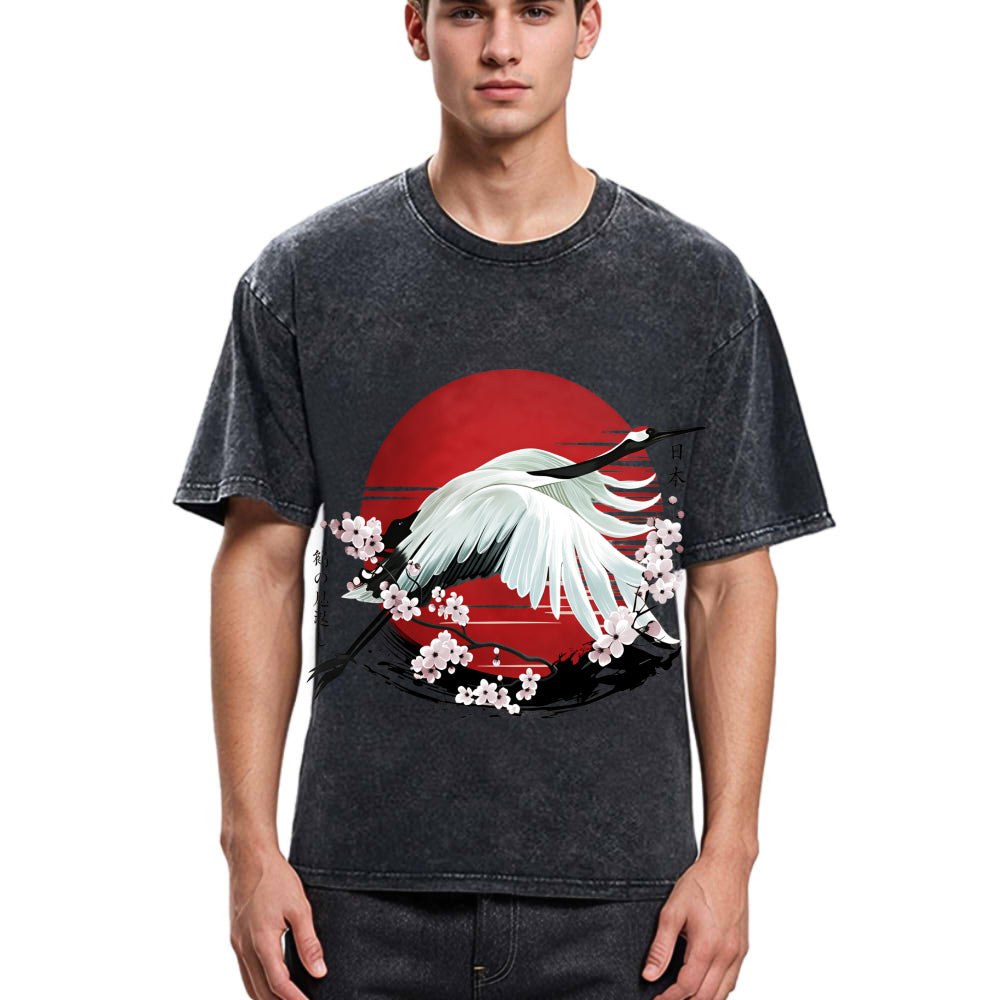 Tokyosol Japanese Crane Tsuru Washed T Shirt