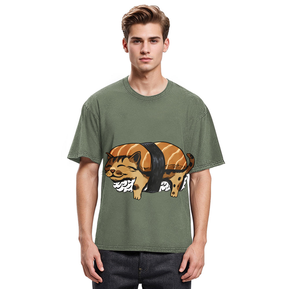 Tokyosol Nigiri Sushi With Cat Filling Washed T Shirt