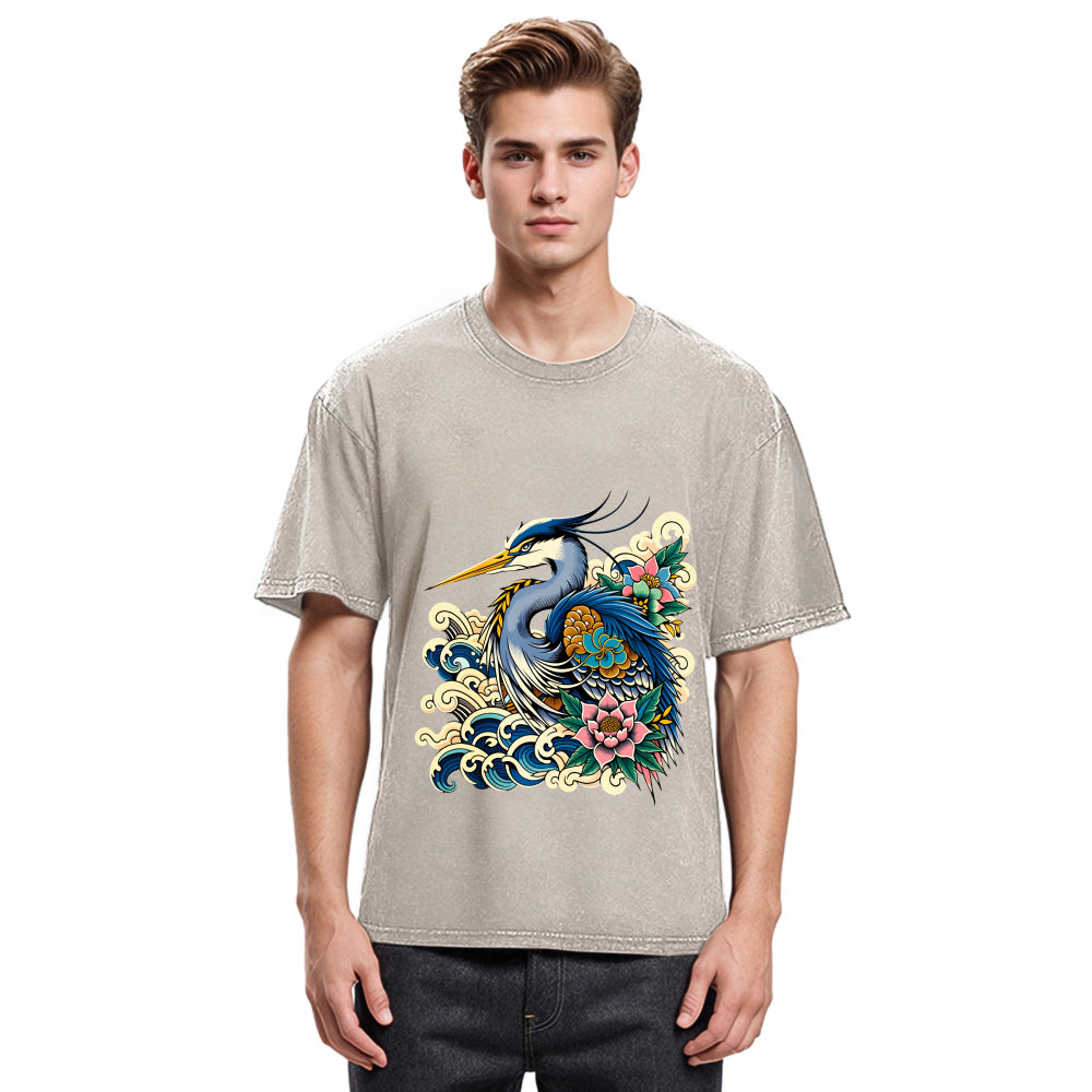 Tokyosol Japanese Blue Heron Washed T Shirt