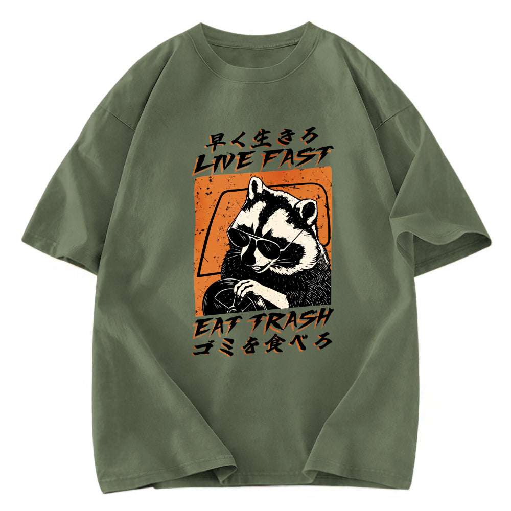 Tokyosol Raccoon Live Fast Eat Trash Washed T Shirt