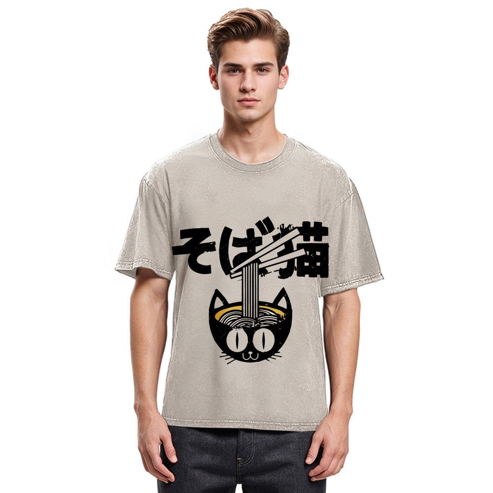 Tokyosol Cat Ramen Bowl Washed T Shirt