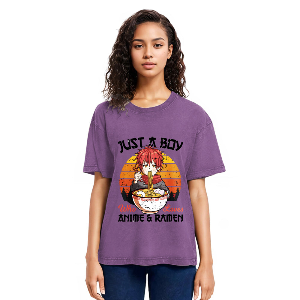 Tokyosol Just A Boy Who Loves Anime And Ramen Washed T Shirt
