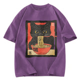 Tokyosol Kawaii Japanese Ramen Cat Vintage Washed T Shirt