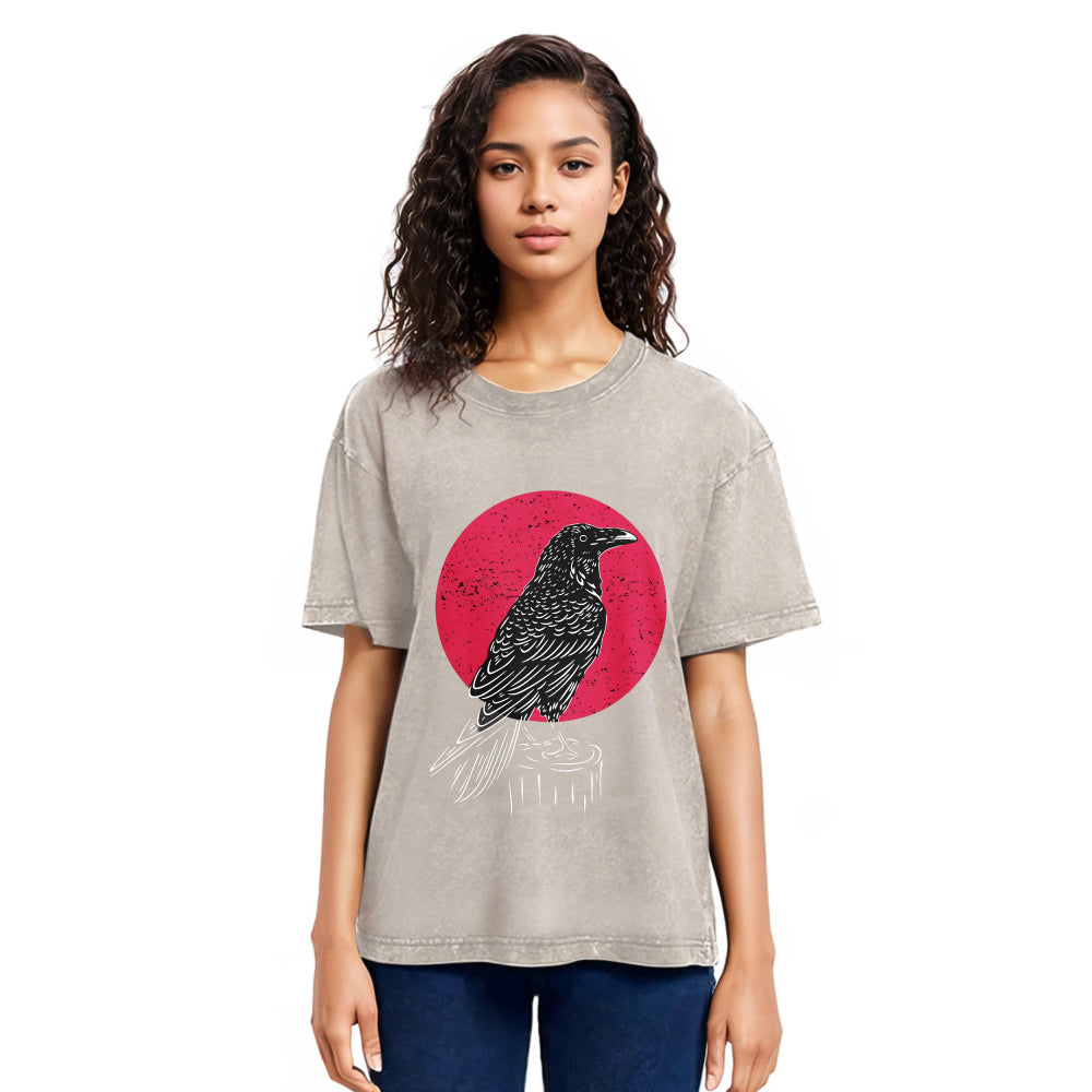 Tokyosol Viking Raven Crow Witchcraft Occult Pagan Washed T Shirt