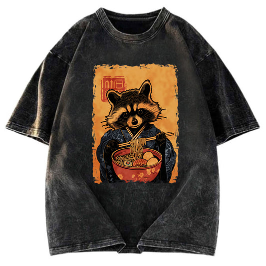 Tokyosol Ramen Obsessed Raccoon Washed T Shirt