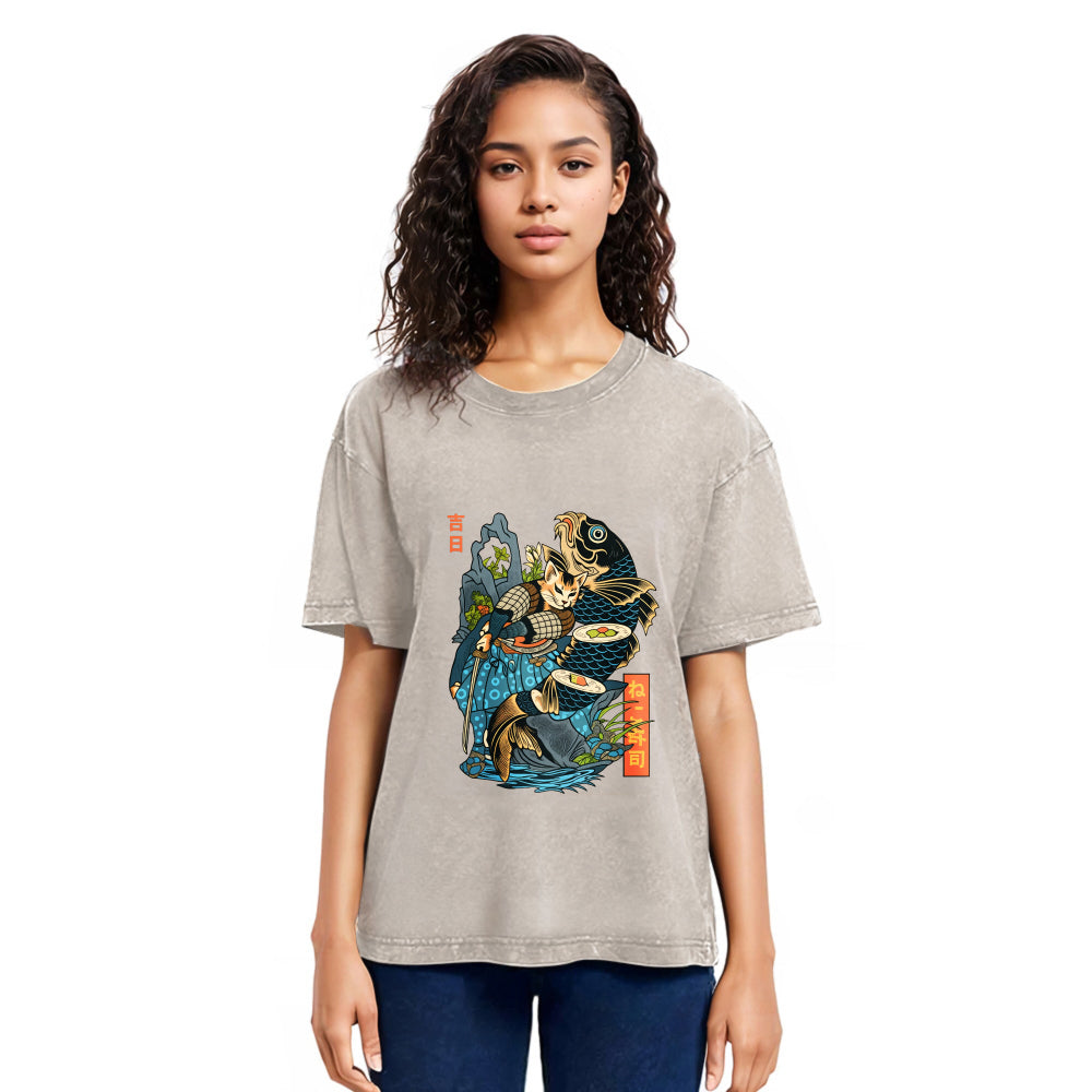 Tokyosol Neko Sushi Washed T Shirt