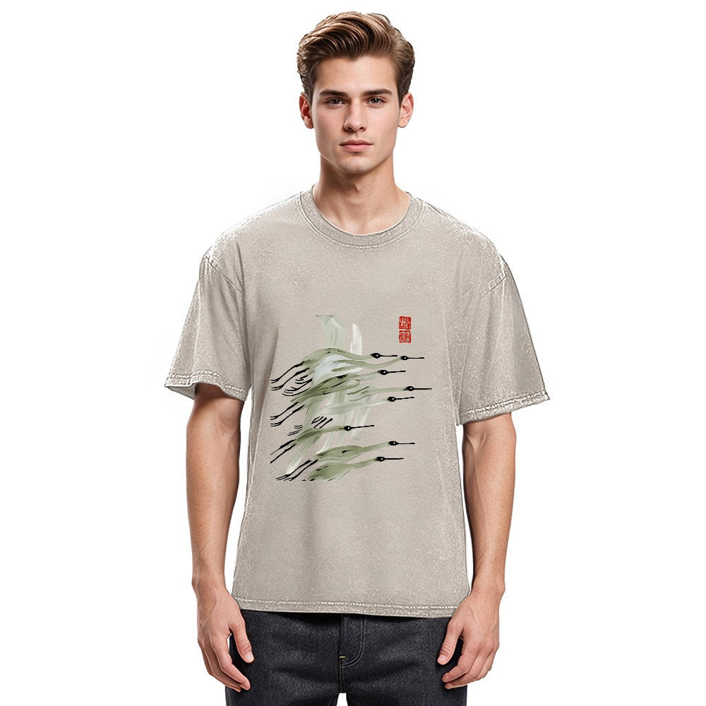 Tokyosol Flock Of Cranes In Flight Washed T Shirt