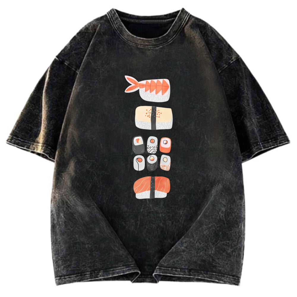 Tokyosol Japanese Sushi Nigiri Maki Roll Washed T Shirt
