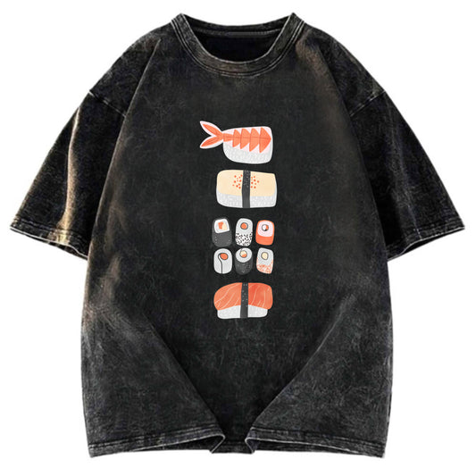 Tokyosol Japanese Sushi Nigiri Maki Roll Washed T Shirt