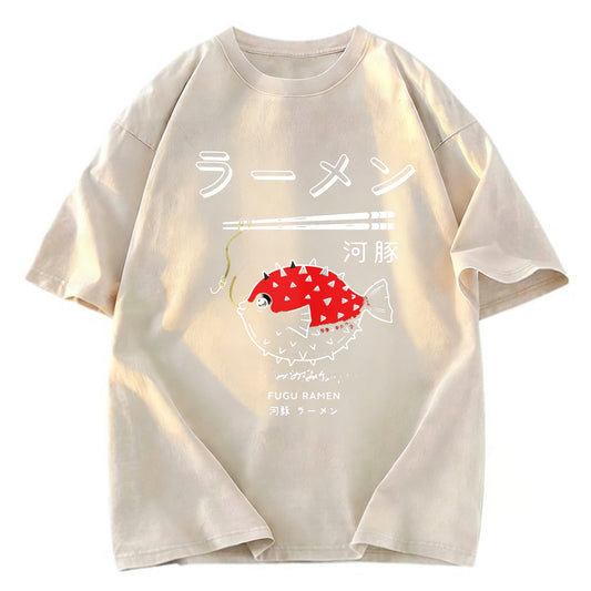 Tokyosol Fugu Ramen Japanese Retro Print Jean T Shirt