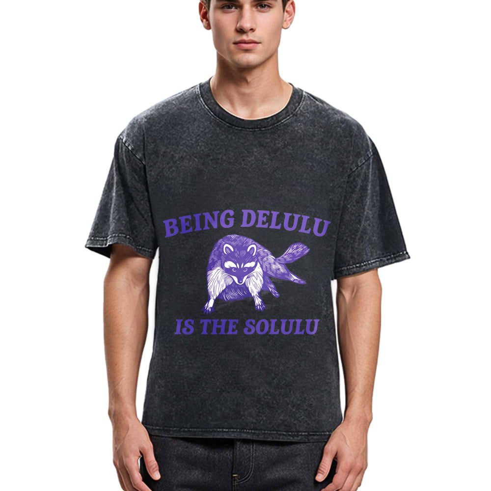 Tokyosol Funny Delusional Raccoon Washed T Shirt