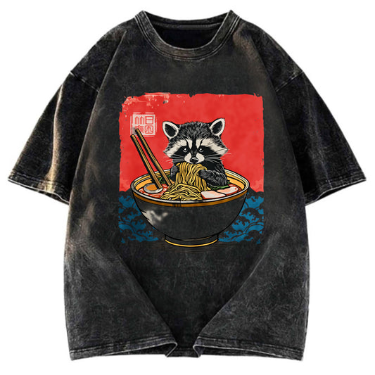 Tokyosol Ramen Lover Raccoon Washed T Shirt