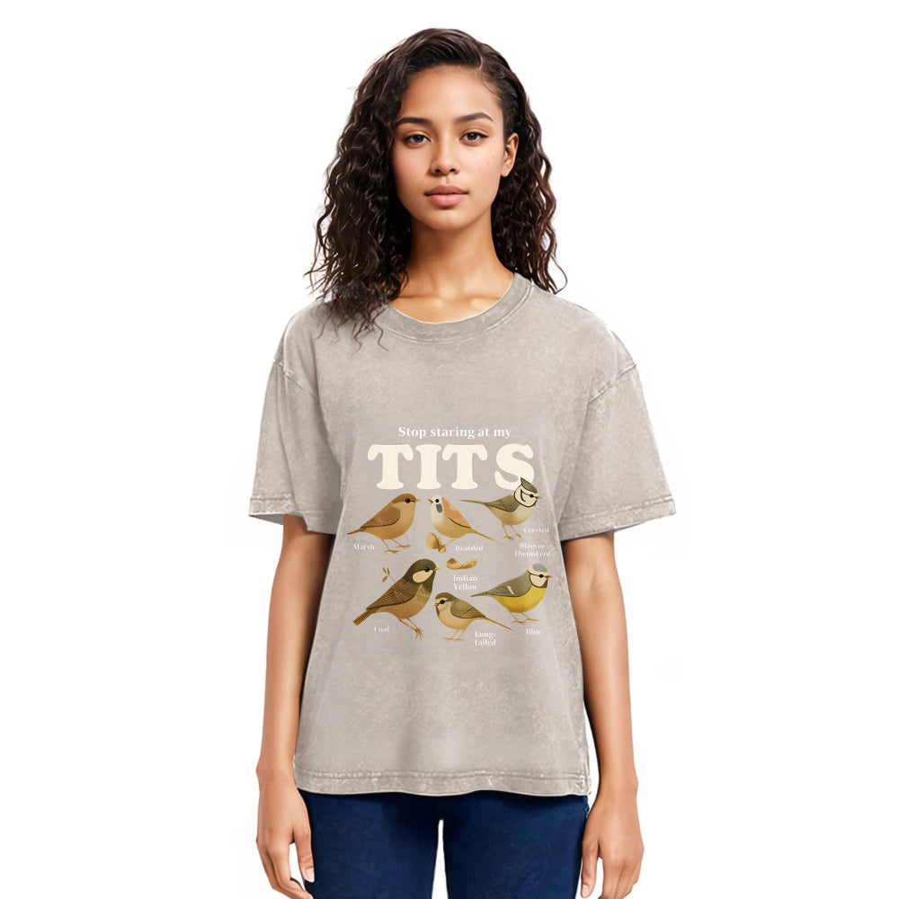 Tokyosol Stop Staring At My Tits Meme Bird Washed T Shirt