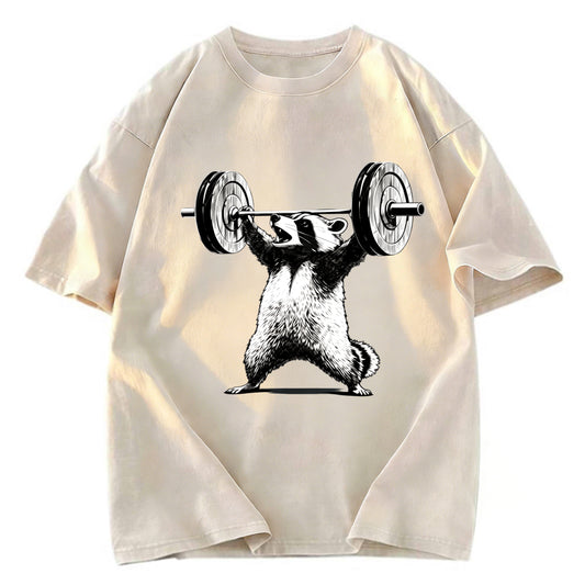 Tokyosol Raccoon Weightlifting Funny Washed T Shirt