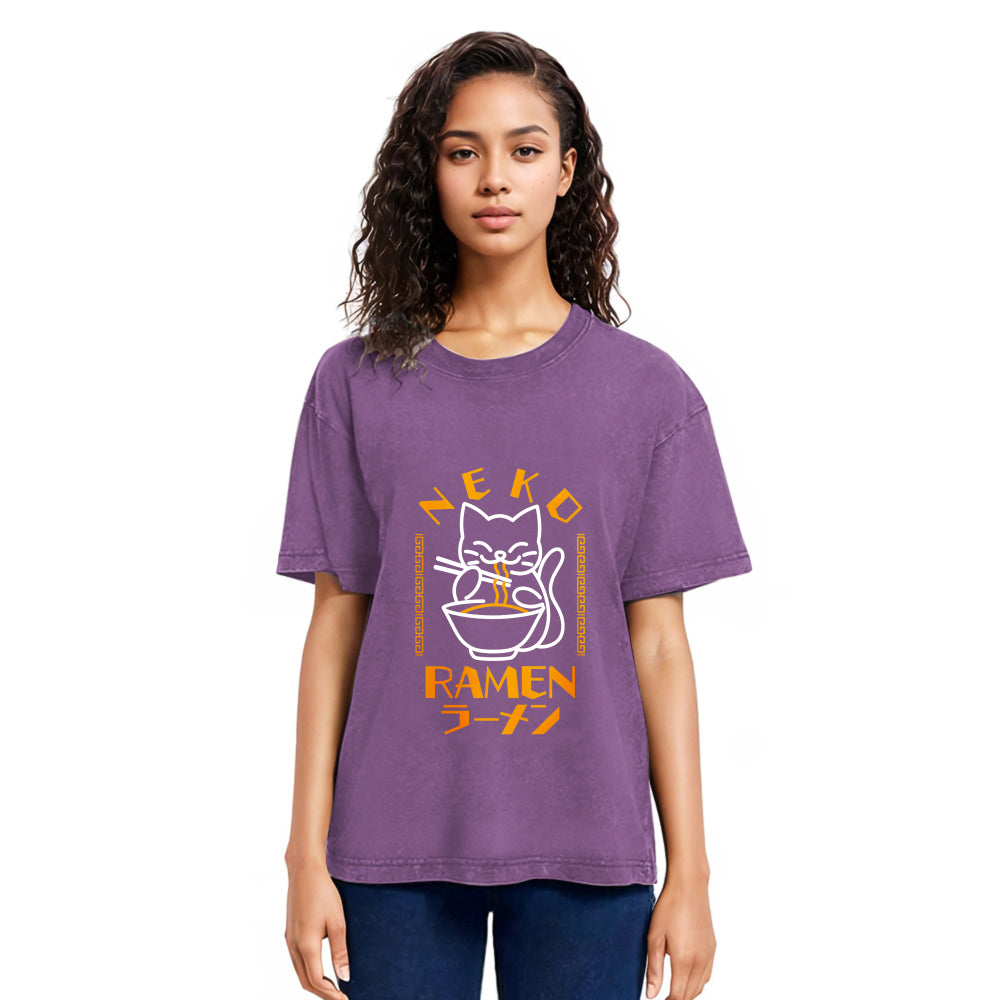 Tokyosol Cat Obsessed With Ramen Washed T Shirt